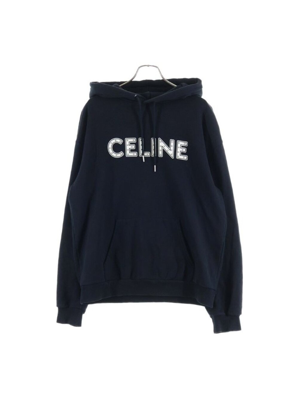Celine Logo Studs Cotton Pullover Hoodie Black